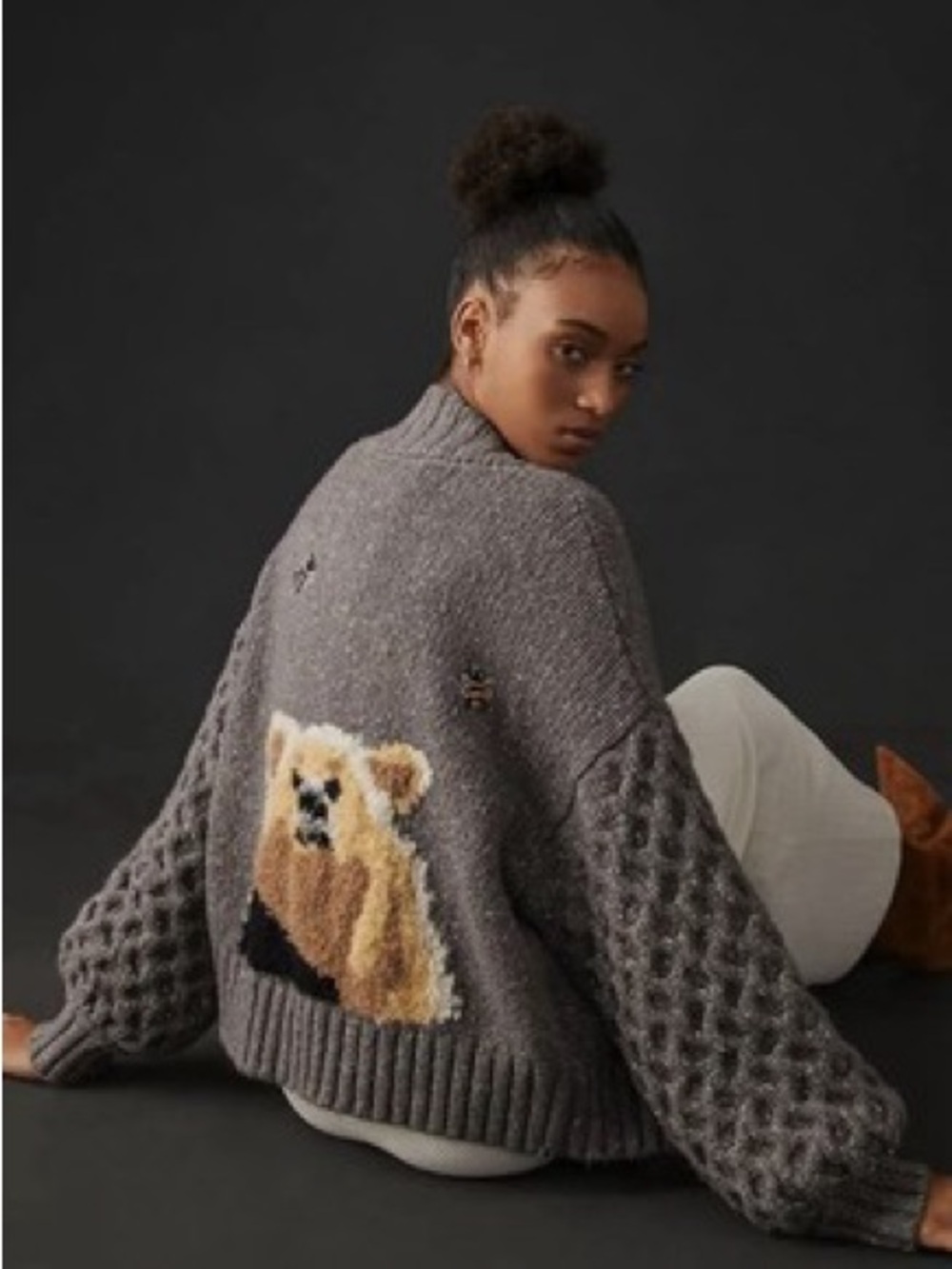 Anthropologie Pilcro Bear Cardigan Sweater Grey Rare Honeycomb Small
